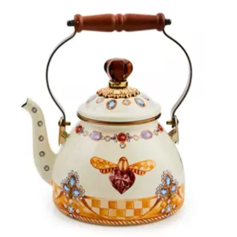 MacKenzie-Childs Teapot with Cream, Gold, and Brown Accents